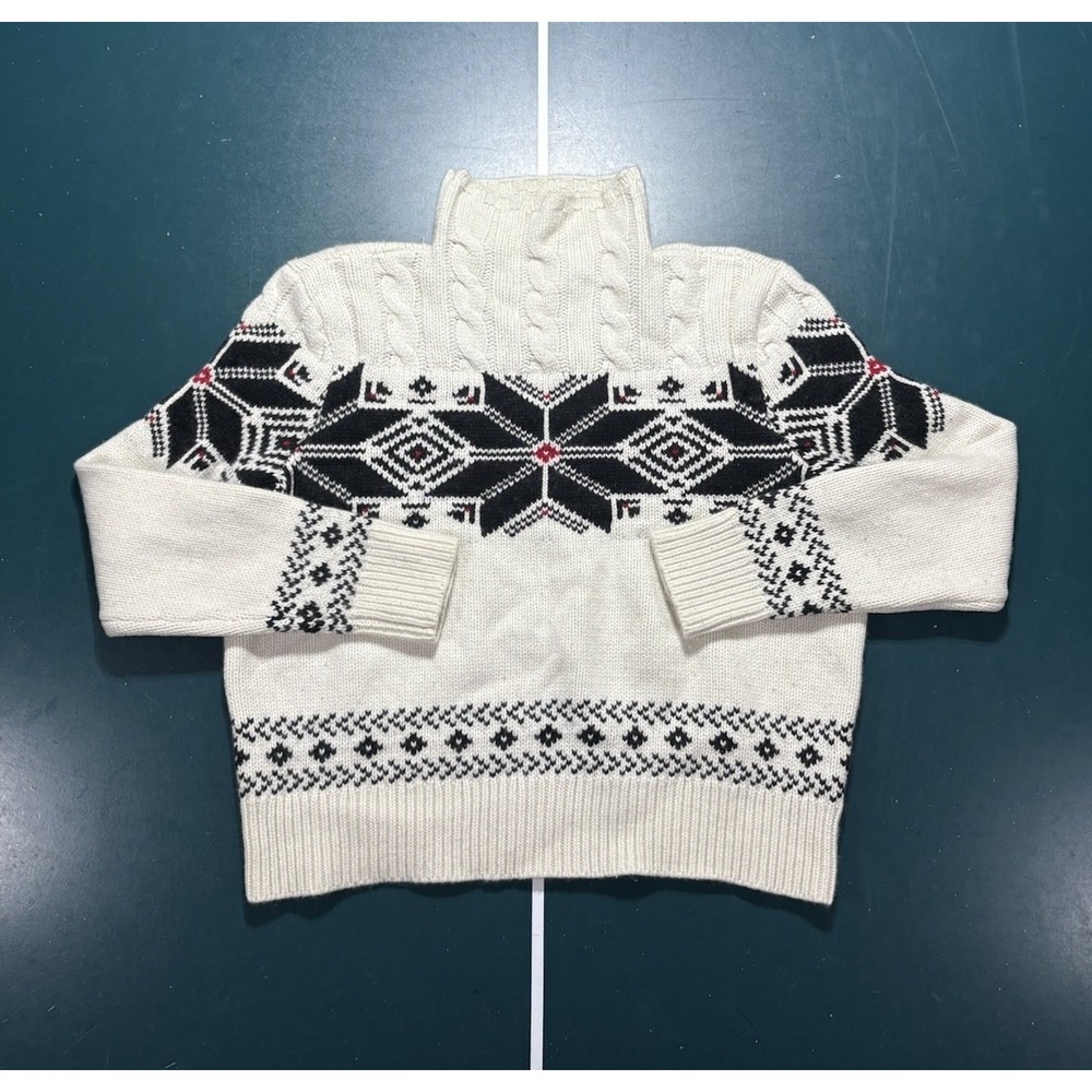 Vtg Ralph Lauren Fair Isle Turtleneck Sweater Womens Large Wool Blend Cable Knit